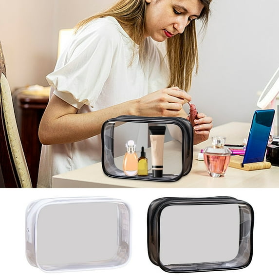 FAMTKT PVC Transparent Makeup Bag and Portable Large Capacity Cosmetic Storage Bag Plastic Zipper Wash Bag, Cosmetic Bag