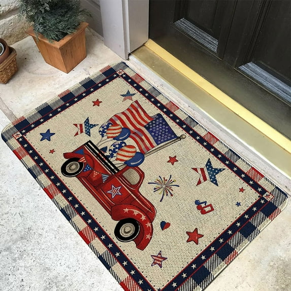 FAMTKT Patriotic Welcome Doormat Retro American Flags Door Mat With Slip Resistants Rubber Vintage Linen Floor Mat for 4th of July Independence Day Indoor Outdoor Home 4th of July Decor