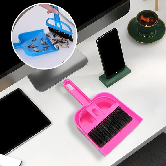 FAMTKT Plastic Mini Besom and Dustpan Mini Cleaning Brush with Dustpan Set Desktop Cleaning Accessories, Small Brooms with Dustpan Combo Set