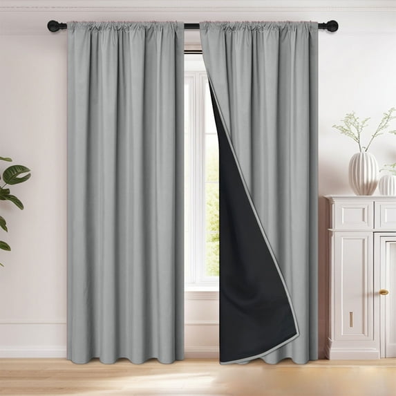 FAMTKT Polyester Pongee Rod-Pull Light-blocking Curtains Living Room Sun-Blocking Curtains Heat-Insulating and Soundproof Curtains for Living Room, 39.37x78.74" Length