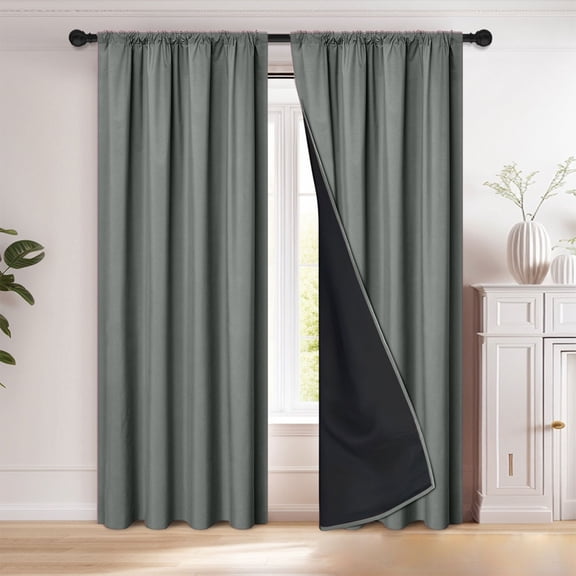 FAMTKT Polyester Pongee Rod-Pull Light-blocking Curtains Living Room Sun-Blocking Curtains Heat-Insulating and Soundproof Curtains for Living Room, 39.37x78.74" Length
