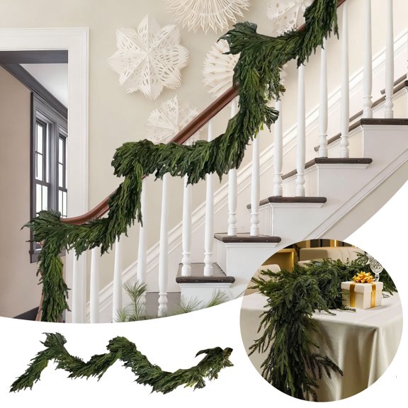 FAMTKT Realistic Touch Norfolk Wreath Artificial Green Needles for Desktop Fireplace Mantle Vacation Home Interior and Outdoor Decoration