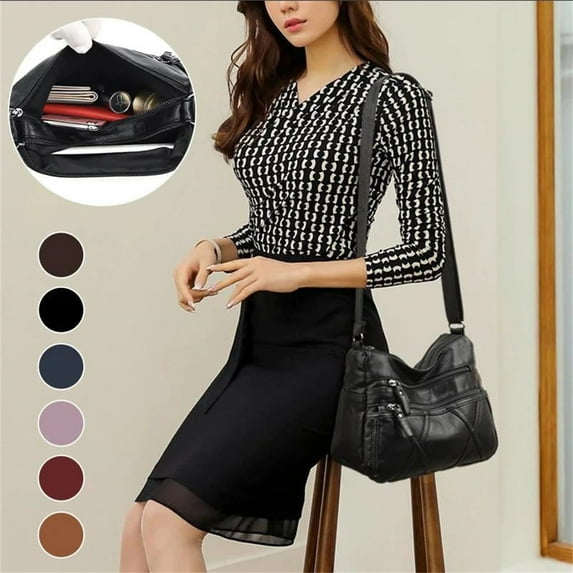 FAMTKT Soft Leather Shoulder Bag, Ladies' Multi Compartment Crossbody Bag, Large Capacity Soft Leather Bag, Sling Bag for Women