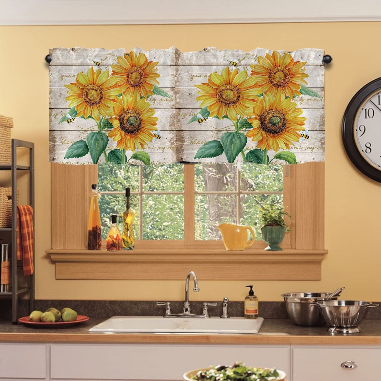 FAMTKT Sunflower Window Valance Cottage Layout Curtain Decoration ...