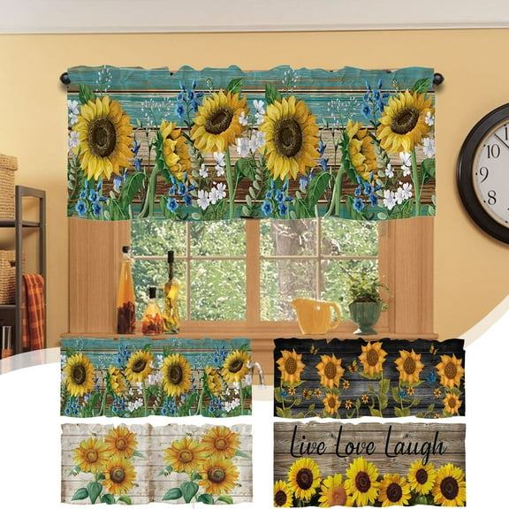 FAMTKT Sunflower Window Valance Cottage Layout Curtain Decoration Curtain Rod Pocket Valance for Kitchen/Living Room 18x54" Small Short Valance