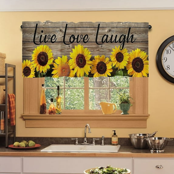 FAMTKT Sunflower Window Valance Cottage Layout Curtain Decoration Curtain Rod Pocket Valance for Kitchen/Living Room 18x54" Small Short Valance