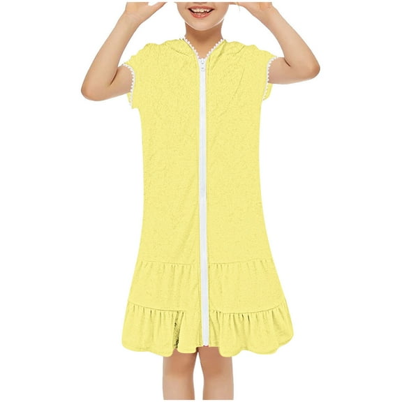 FAMTKT Swim Cover Up for Girls Kids Swimsuit Coverup Hooded Zip Beach Bathrobe Bathing Suit Robe
