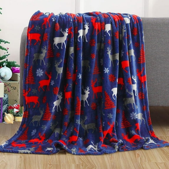 FAMTKT Throw Blanket Christmas Blanket Warm Plush Throw Blanket, Christmas Blanket Christmas Holiday Blanket Printed Flannel Blanket Polyester Double Sided Velvet Blanket