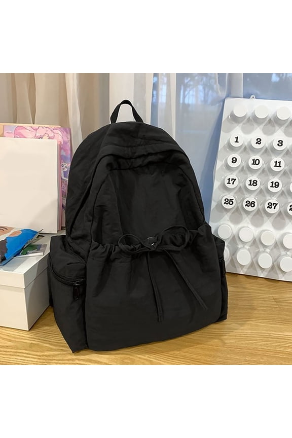 Travel Backpack Sports Gym Sackpack Beach Bag for Men Women Lightweight Nylon Backpack Student Solid Color Bow Backpack Hiking Backpack