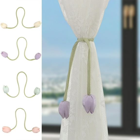 FAMTKT Tulips Hook Curtain Drawstrings Pretty and Useful Curtain Ties Floral Fresh Sweet Decorations, Curtain Tiebacks