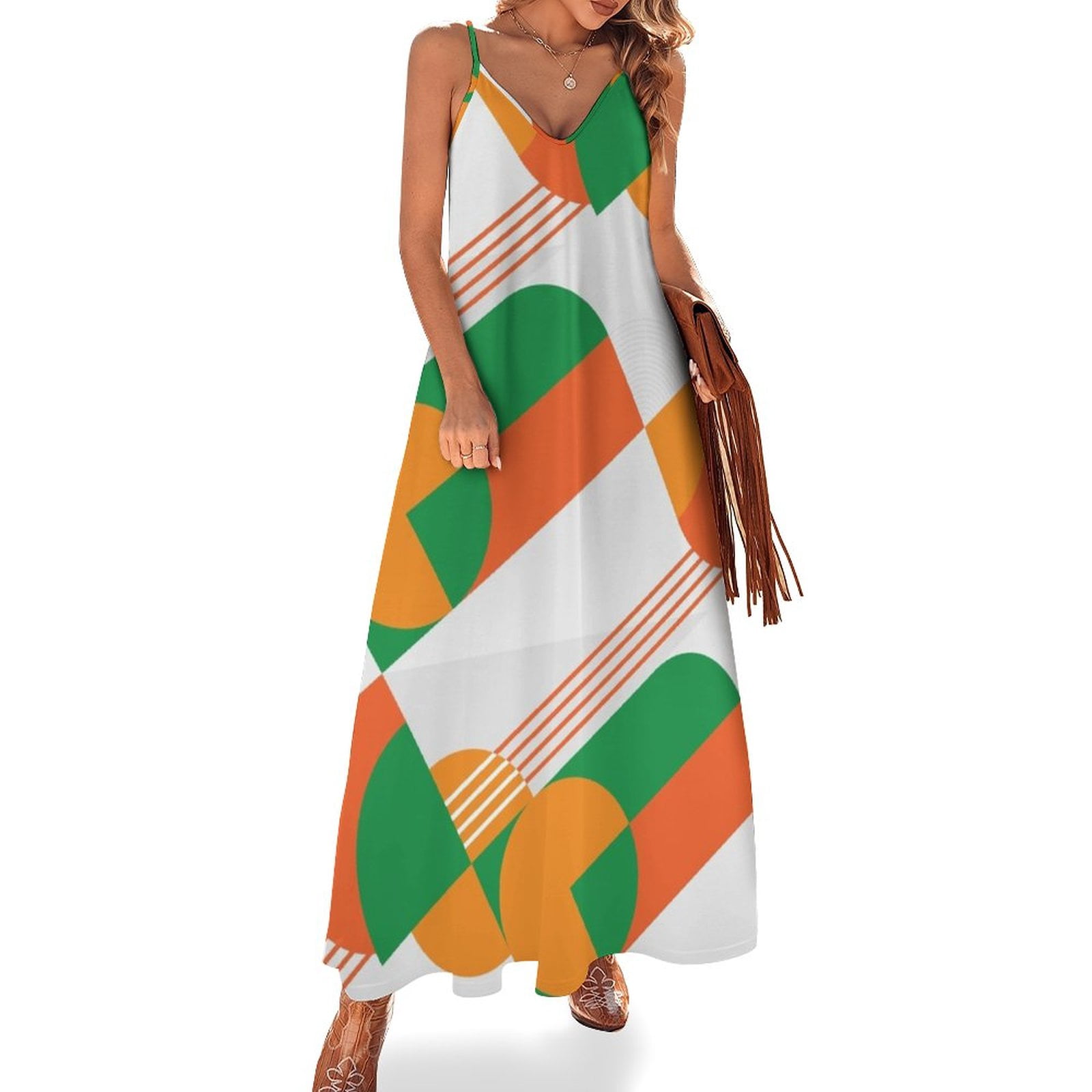 FAMU Orange and Green Pattern Sleeveless Dress loose women's dress women  evening dress - Walmart.com