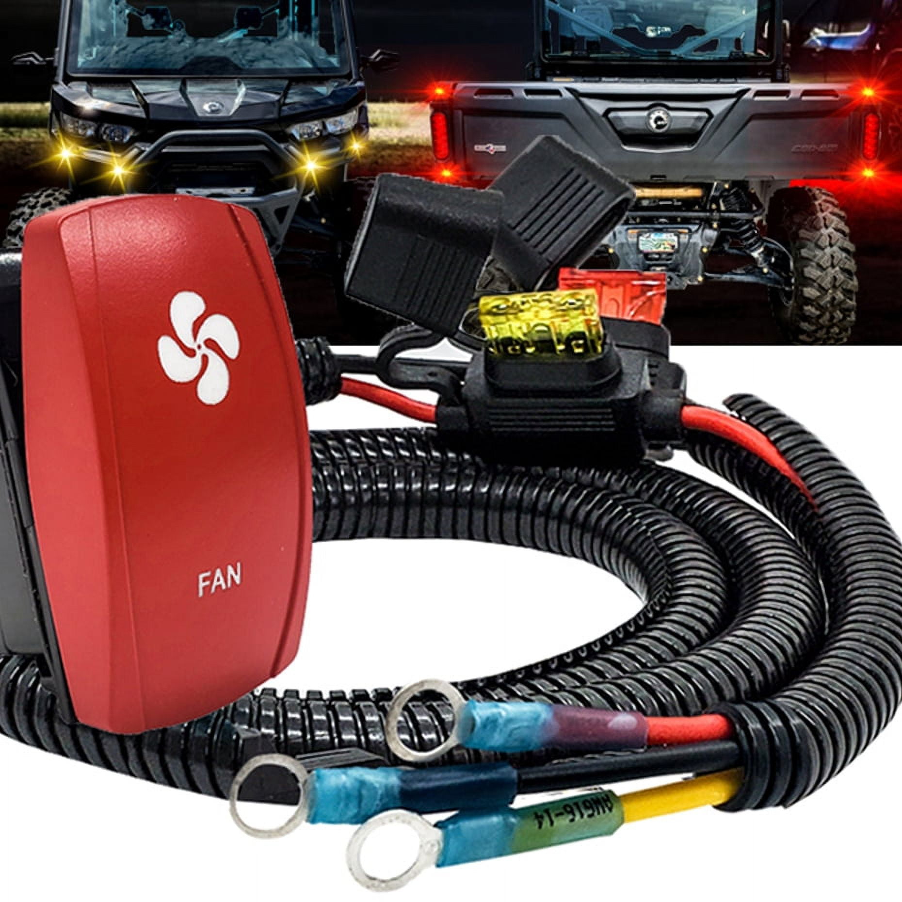 FAN On/Off Red Rocker Switch with Power Distribution Block Wire Harness ...