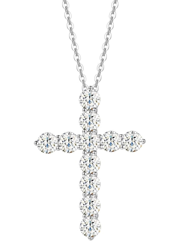0.5ct Moissanite 14K Solid Gold 3 Prong Setting Cross Pendant Necklace for Women, Fine Delicate Jewelry Anniversary Christmas Gifts