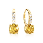 FANCIME Sterling Silver Yellow Citrine Hoop Earrings for Women with November Birthstone, 14K Gold Plated with Leverback Clasp, 6.5 mm