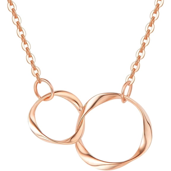 FANCIME Solid 14K Rose Gold Infinity Pendant Necklace for Women with Two Interlocking Eternity Circles, 16"+2" Chain