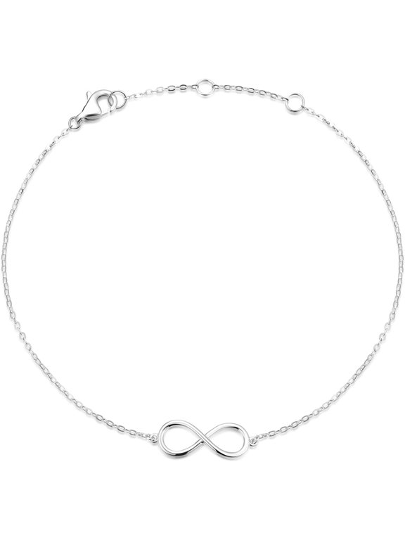 14K Solid White Gold Small Cute Infinity Charm Bracelet Dainty Simple Fine Minimalist Jewelry Anniversary Christmas Holiday Gifts for Women, 6.7+1.2 INCHES