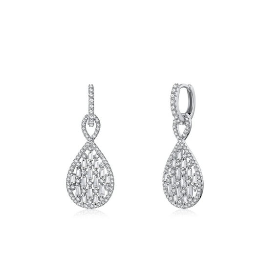 FANCIME 14K White Gold Plated 925 Sterling Silver CZ Cubic Zirconia Pave Infinity Dew Drop High Jewelry Necklace Earring Set Anniversary Birthday Special Occasion Gift For Women Her Girlfriend