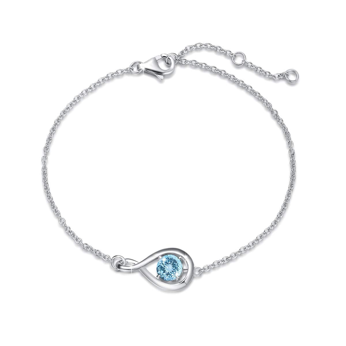 FANCIME 925 Sterling Silver Created Sapphire Dainty Infinity Link