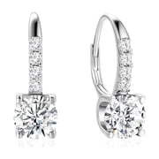 FANCIME 925 Sterling Silver CZ Cubic Zircon Hoop Earrings for Women, April Birthstone Dangle with Leverback Clasp, 6.5mm