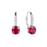 FANCIME 925 Sterling Silver Red Ruby Hoop Earrings for Women, July Birthstone Dangle with Leverback Clasp, 6.5mm
