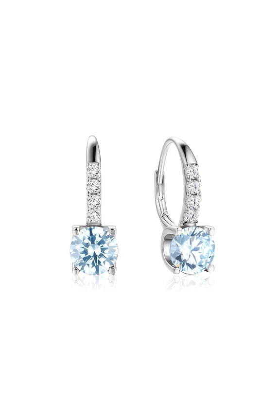 925 Sterling Silver Hoop Dangle Earrings Leverback Clasp 6.5mm Aquamarine Earrings March Birthstone Jewelry Gift for Women Mom Wife Her