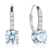 FANCIME 925 Sterling Silver Blue Aquamarine Hoop Earrings for Women, March Birthstone Dangle with Leverback Clasp, 6.5mm