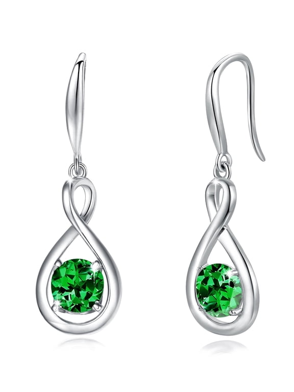 925 Sterling Silver Infinity Emerald Dangle Earrings for Women with May Birthstone