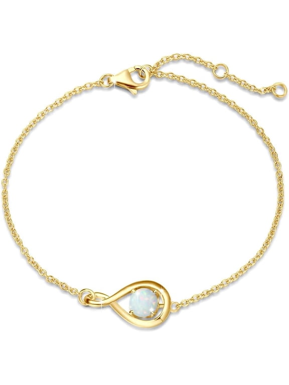 925 Sterling Silver Infinity Opal Bracelet for Women Gold Plated with October Birthstone, 6.7"+1.2" Chain