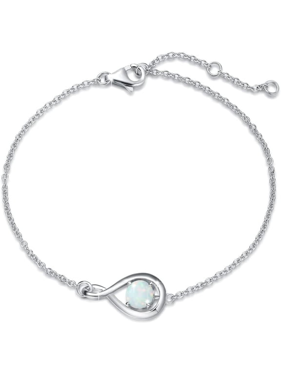 925 Sterling Silver Infinity Opal Bracelet for Women with October Birthstone, 6.7"+1.2" Chain
