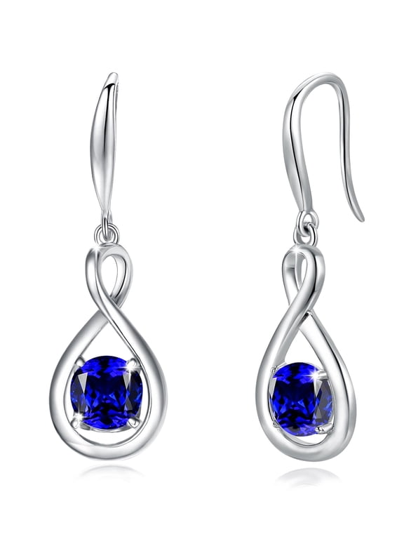 925 Sterling Silver Infinity Sapphire Dangle Earrings for Women with September Birthstone
