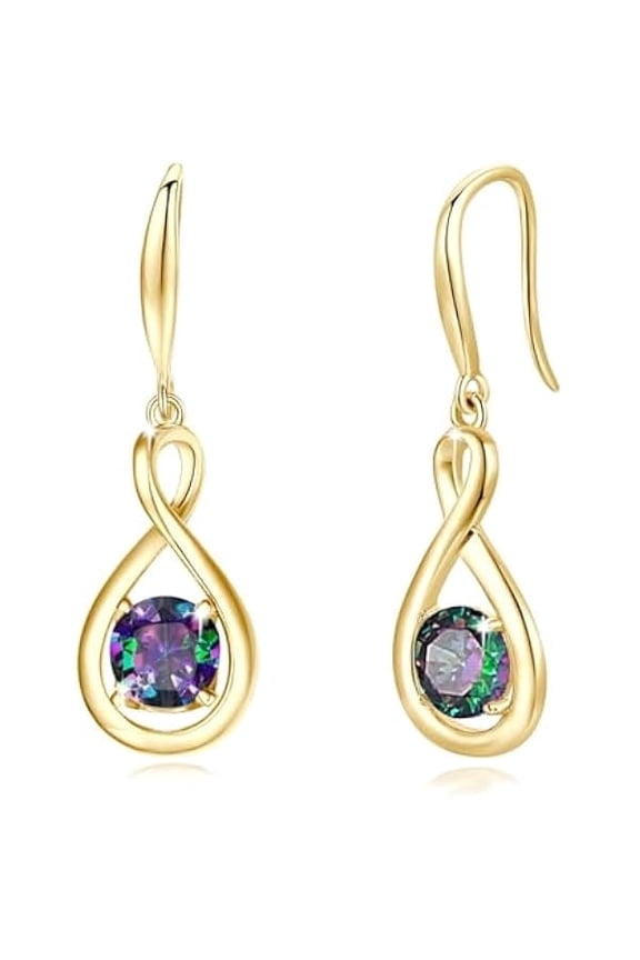 Alexandrite Dangle Drop Earrings 925 Sterling Silver Yellow Gold Plated Infinity Created Gemstone June Birthstone Earring Fine Jewelry Birthday Graduation Gifts for Women Her
