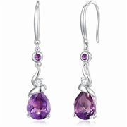 FANCIME Womens 925 Sterling Silver February Birthstone Amethyst Pear Dangle Earrings, Fine Jewelry Gifts for Her