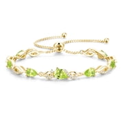 FANCIME Sterling Silver Peridot Teardrop Tennis Bracelet for Women with August Birthstone and Adjustable Bolo Chain, Gold Plated
