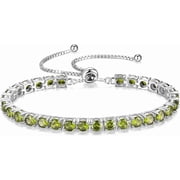 FANCIME Sterling Silver Peridot Tennis Bracelet for Women, August Birthstone with Classic Bolo Adjustable Chain