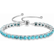 FANCIME Sterling Silver Turquoise Tennis Bracelet for Women, December Birthstone with Classic Bolo Adjustable Chain