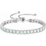 FANCIME Sterling Silver Opal Tennis Bracelet for Women, October Birthstone with Classic Bolo Adjustable Chain