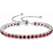 FANCIME Sterling Silver Garnet Tennis Bracelet for Women, January Birthstone with Classic Bolo Adjustable Chain