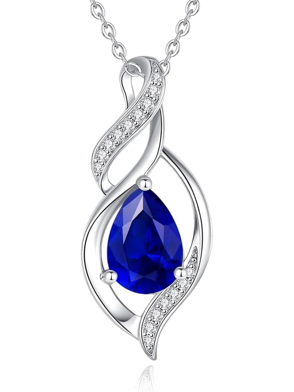 S925 Sterling Silver Deep Blue Sapphire Infinity Teardrop Pendant Necklace for Women, September Birthstone with 16"+2" Chain