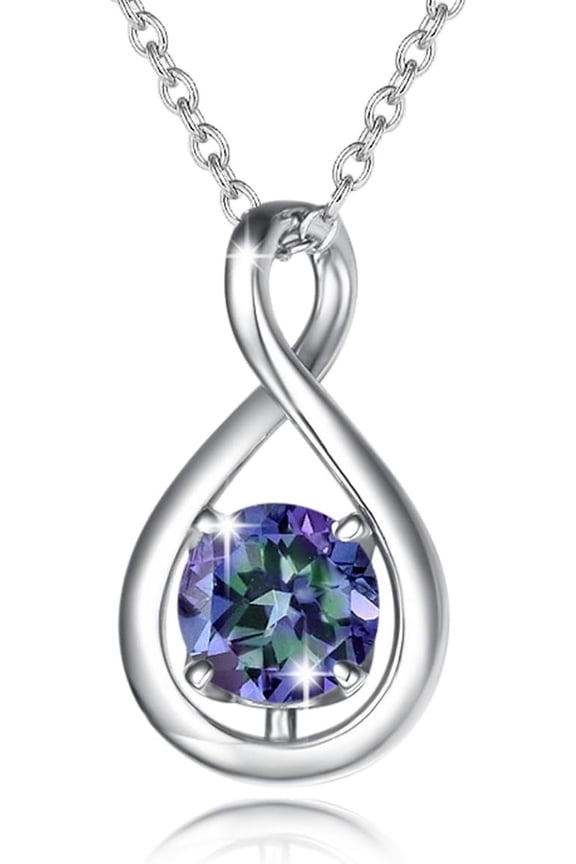 Women's Sterling Silver Birthstone Infinity Pendant Necklace with 16" Chain and 2" Extender, Fine Jewelry Birthday Gifts for Her