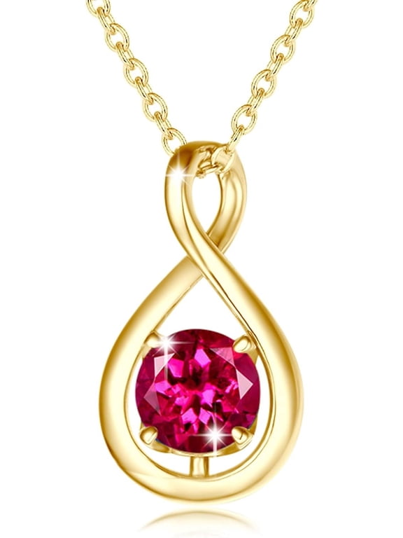 Sterling Silver Infinity Ruby Pendant Necklace for Women Gold Plated with July Birthstone, 16"+2" Chain