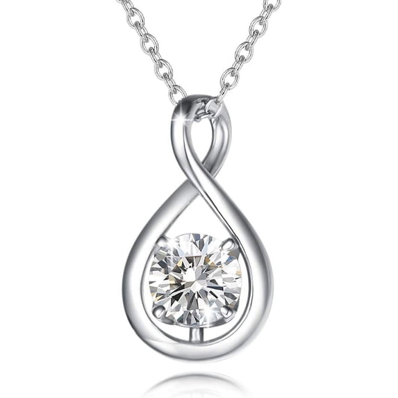 FANCIME Sterling Silver Infinity CZ Cubic Zircon Pendant Necklace for Women with April Birthstone, 16"+2" Chain