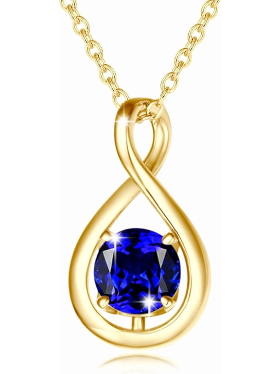 Sterling Silver Infinity Sapphire Pendant Necklace for Women Gold Plated with September Birthstone, 16"+2" Chain