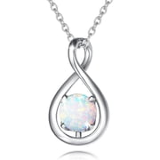 FANCIME Sterling Silver Infinity Opal Pendant Necklace for Women with October Birthstone, 16"+2" Chain
