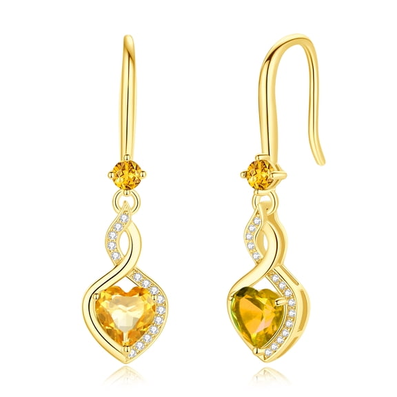 FANCIME Women's Gold Plated 925 Sterling Silver November Birthstone Citrine Heart Infinity Dangle Earrings, Fine Jewelry Gifts for Her