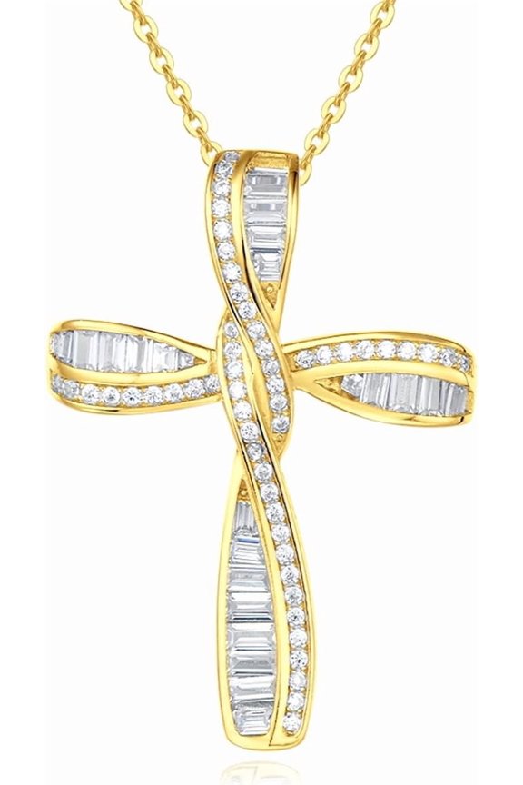 Cross Necklace For Women Sterling Silver Cubic Zirconia Twisted Cross Infinity Open Loop Pendant Gift For Women, 18" Extender