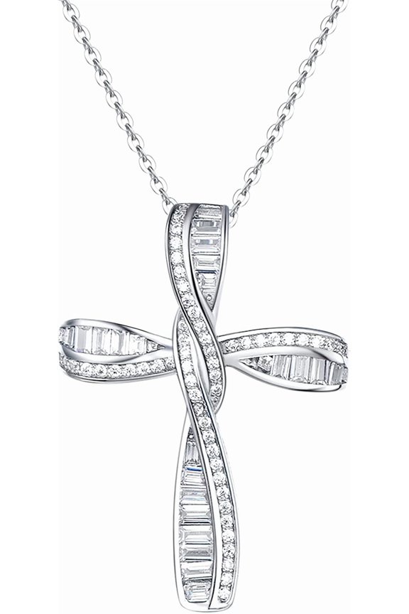 Cross Necklace For Women Sterling Silver Cubic Zirconia Twisted Cross Infinity Open Loop Pendant Gift For Women, 18" Extender