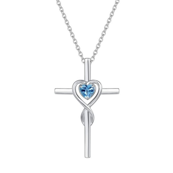 FANCIME Cross Necklace for Women Sterling Silver Birthstone Natural Swiss Blue Topaz Infinity Heart Cross Crucifix Pendant December Birthstone Jewelry Valentines Day Gifts Birthday Gifts for Women