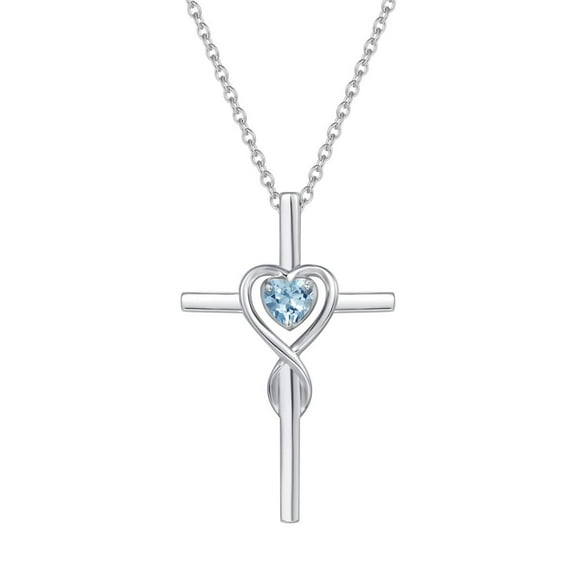 FANCIME Cross Necklace for Women Sterling Silver Birthstone Necklace Created Aquamarine Infinity Heart Cross Crucifix Pendant March Birthstone Jewelry Valentines Day Gifts Birthday Gifts for Women