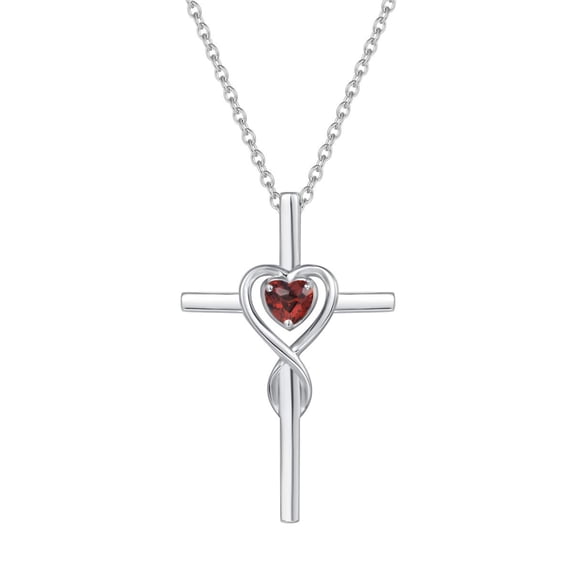 FANCIME Cross Necklace for Women Sterling Silver Birthstone Necklace Natural Garnet Infinity Heart Cross Crucifix Pendant January Birthstone Jewelry Valentines Day Gifts Birthday Gifts for Women Her