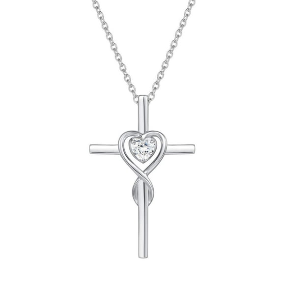 FANCIME Cross Necklace for Women Sterling Silver Birthstone Necklace Simulated Diamond Infinity Heart Cross Crucifix Pendant April Birthstone Jewelry Valentines Day Gifts Birthday Gifts for Women